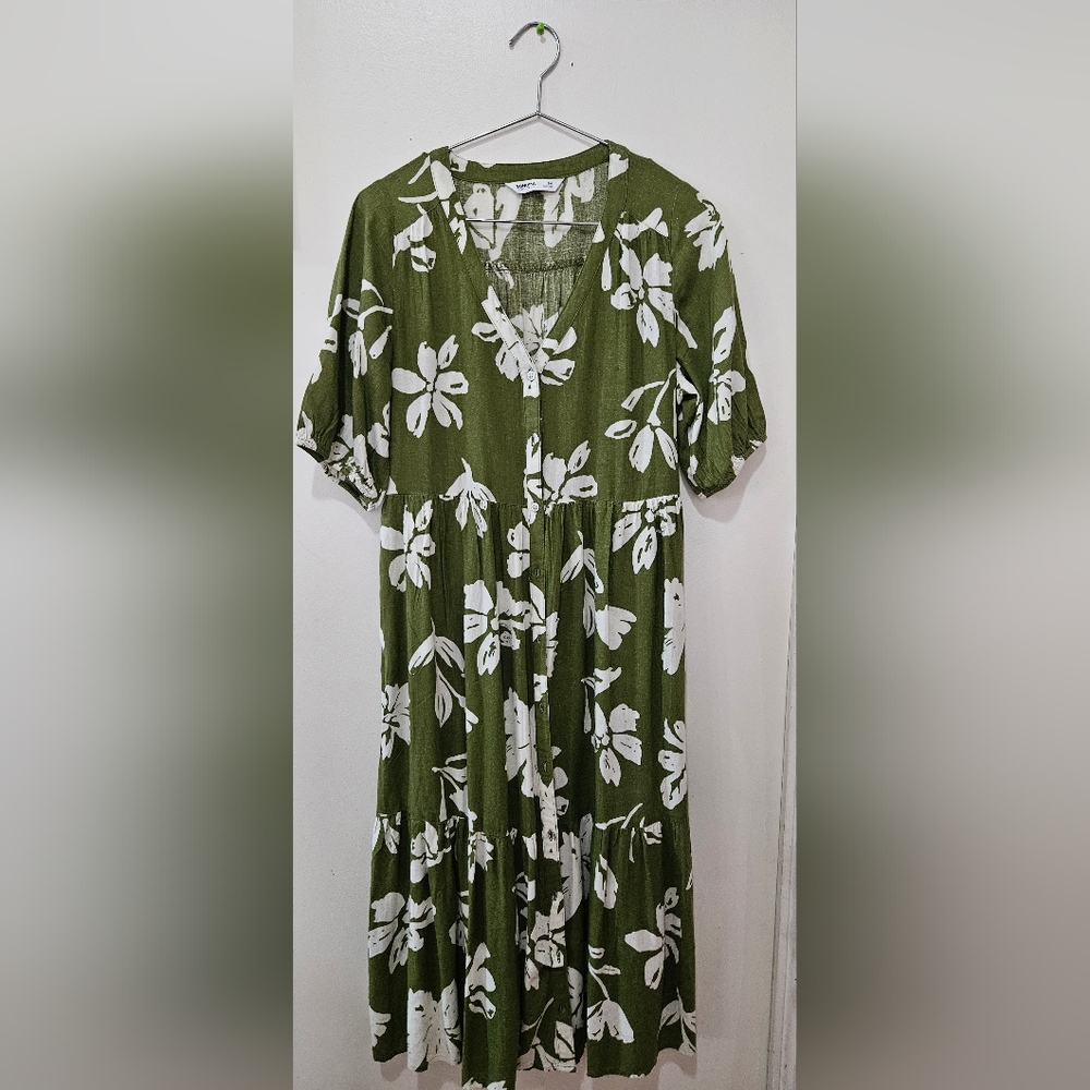 Green Floral Button-Up Dress